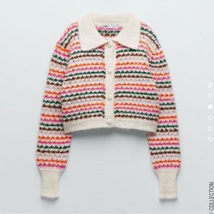 ZARA rainbow striped button down collared sweater